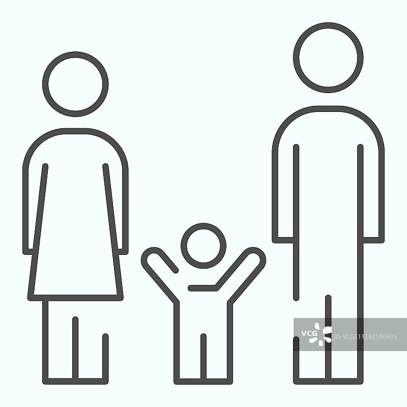 幸福家庭细线图标妈妈爸爸和孩子图片素材