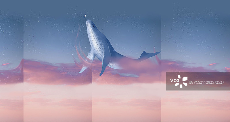 日系自愈系云海鲸鱼壁纸插画图片素材