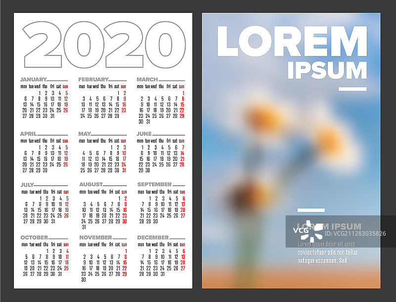 名片大小2020日历模板图片素材