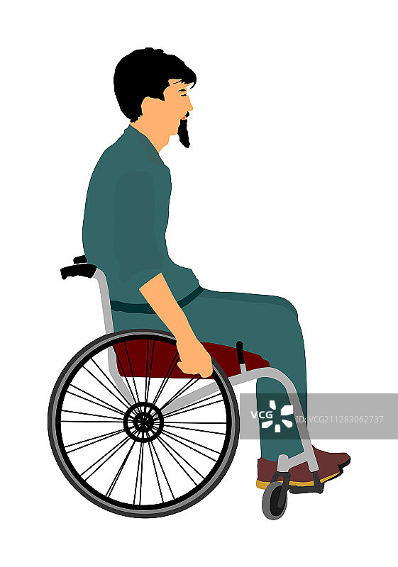残疾人在轮椅上孤立的白色图片素材
