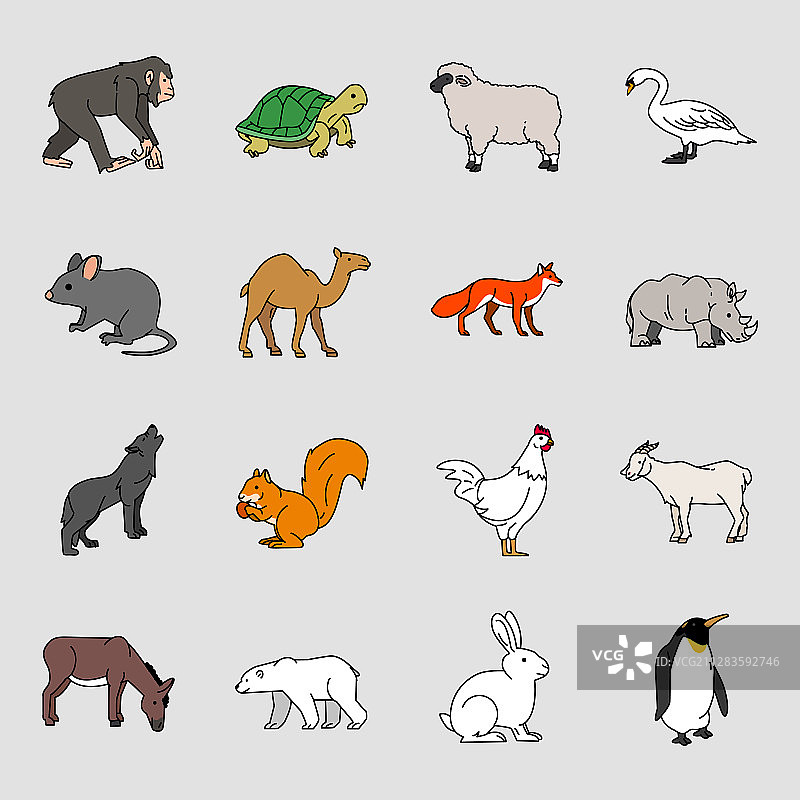 不同的动物图标平面风格插图004图片素材