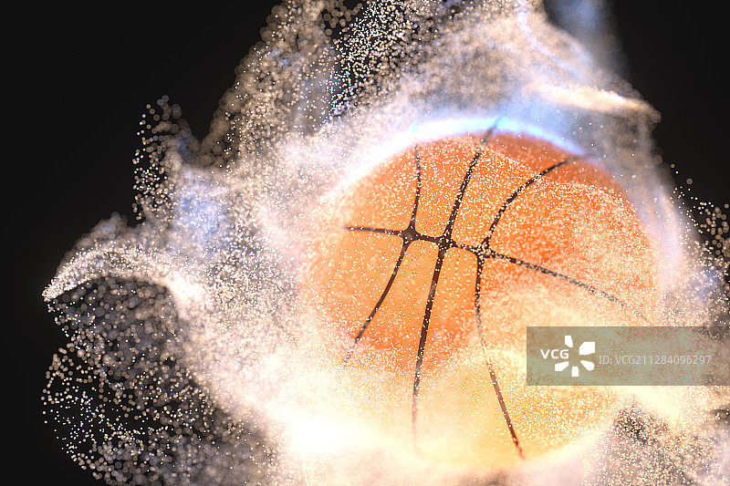 篮球与旋转运动的粒子特效 3D渲染图片素材