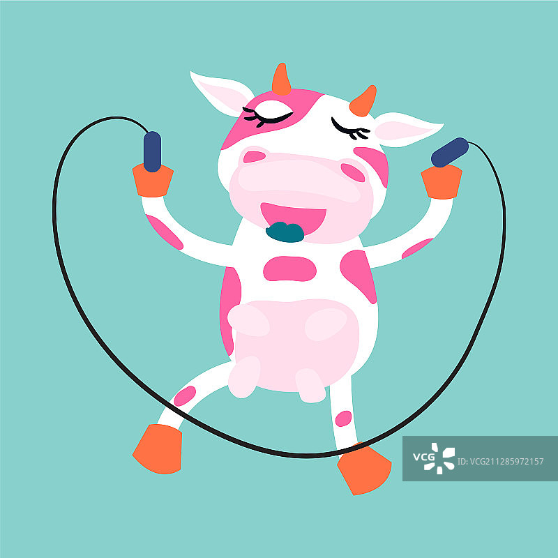 可爱的奶牛跳绳卡通图片素材