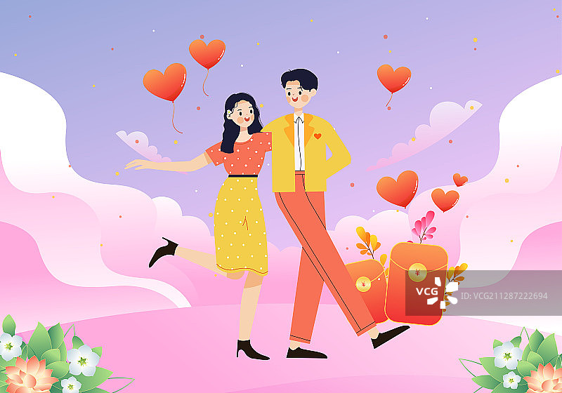 跳双人舞的一对幸福情侣矢量插画图片素材