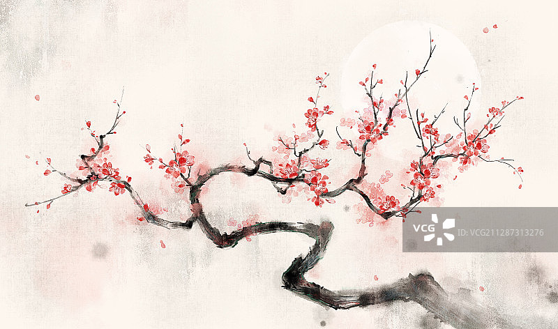 红梅—中国风古风水墨水彩插画插图图片素材