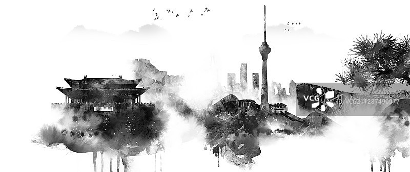 北京地标建筑插画图片素材