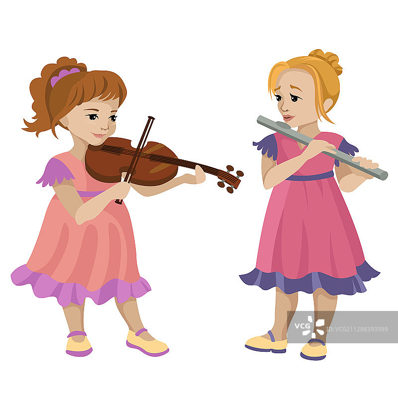 女孩们在拉小提琴和吹长笛图片素材