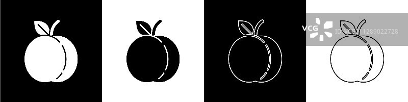 设置桃子水果或油桃叶图标图片素材