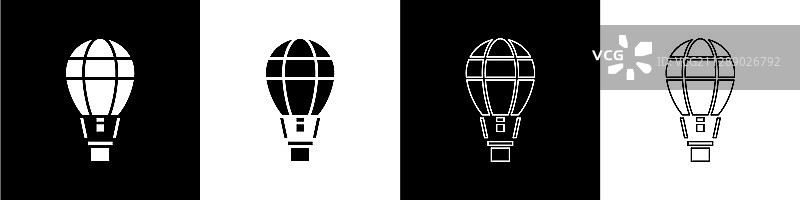 设置热气球图标隔离在黑色和图片素材