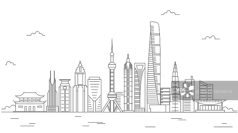 中国上海市城市简约线性矢量插画图片素材