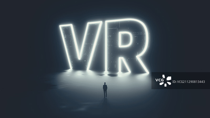 暗调环境中发光的VR文字图片素材