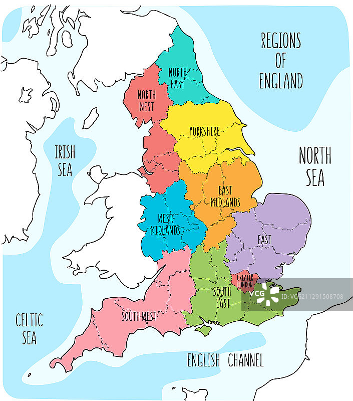 手绘地图英格兰与地区图片素材