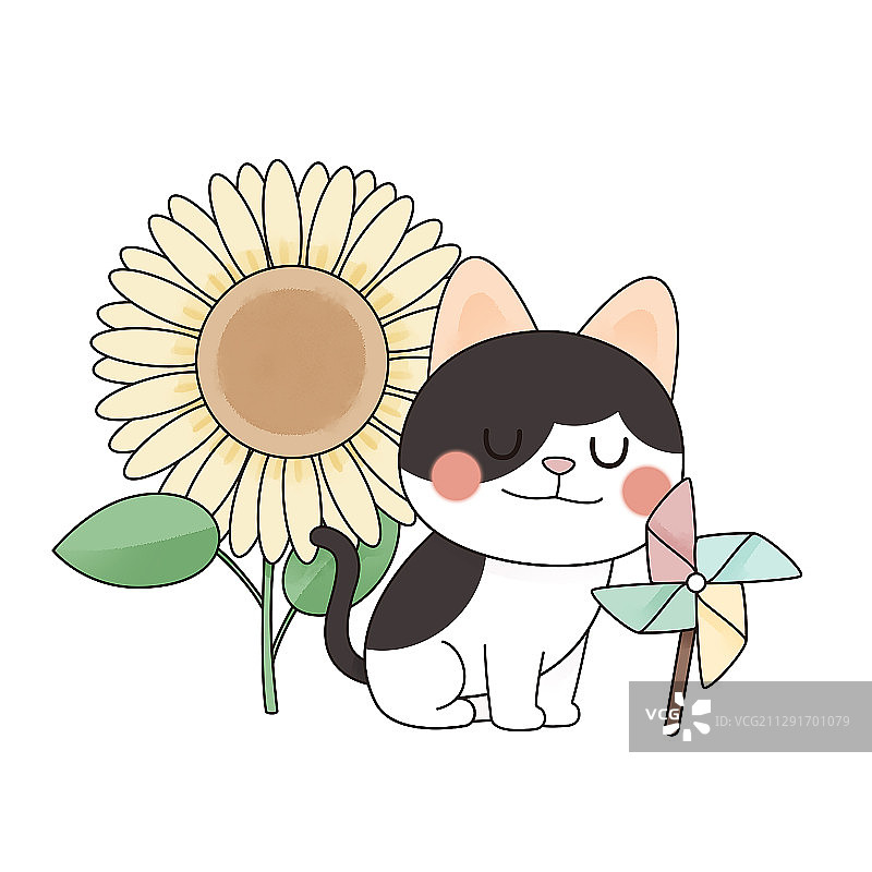 十二月猫与花之向日葵图片素材
