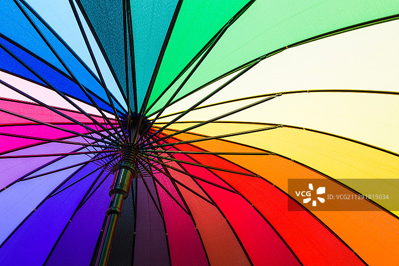低角度的彩虹色伞，萨康那空，泰国图片素材