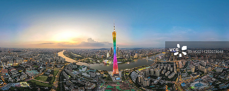 黄昏全景广州珠江新城城市天际线市区中心航拍俯瞰都市风光金融区图片素材