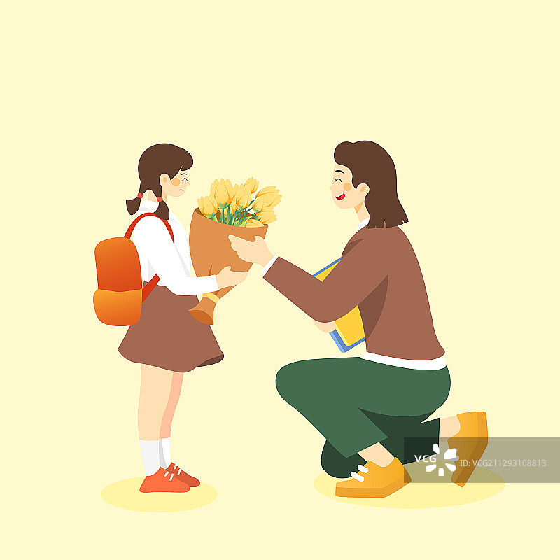 师生情谊教师节情感表达秋季庆祝活动送礼花卉花束矢量插画图片素材