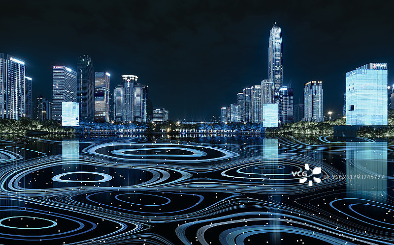 深圳CBD地标摩天大楼和科技创意地面图片素材