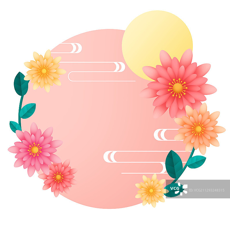 中秋节月亮和菊花图片素材