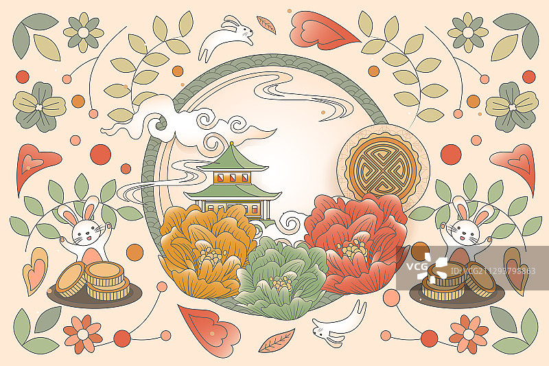 卡通中秋节传统节日习俗平面设计礼盒礼物包装中国风背景矢量插画图片素材