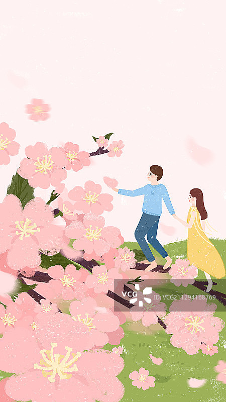 樱花树上的情侣图片素材