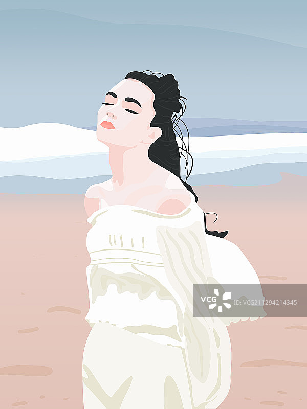 扁平人物-海边的女孩图片素材