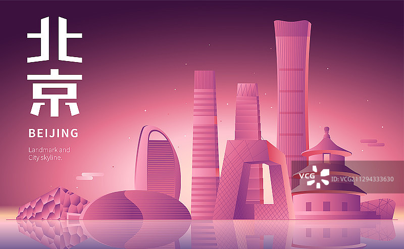 北京城市天际线建筑地标矢量插画图片素材