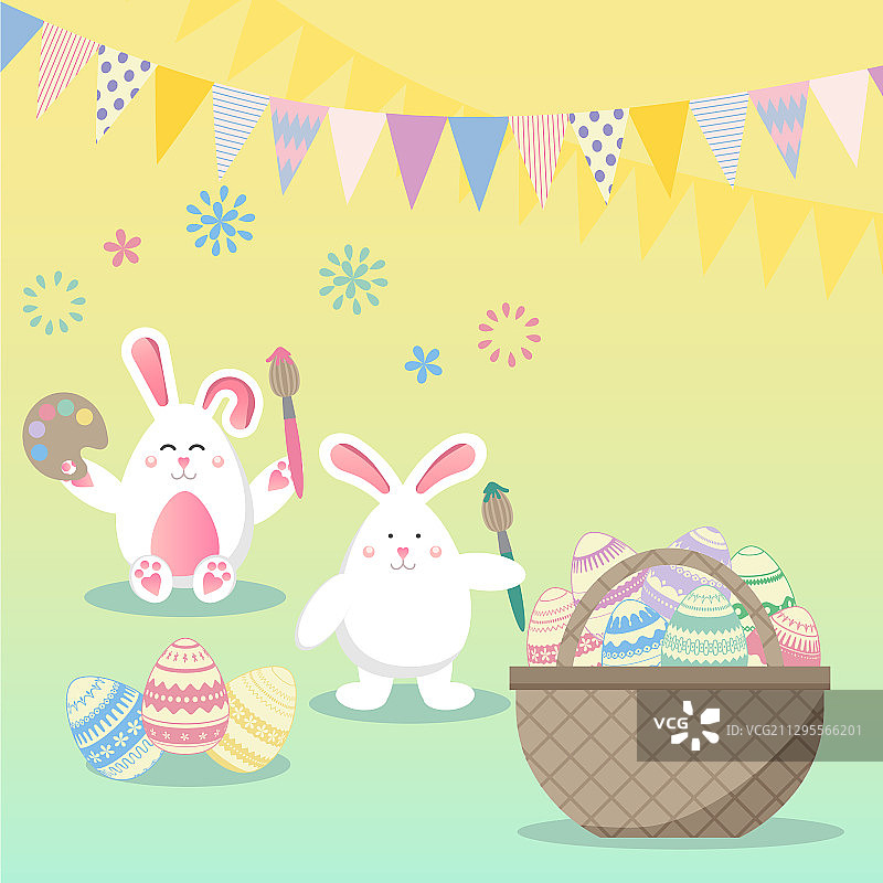 复活节有蛋兔子兔子和花春天图片素材