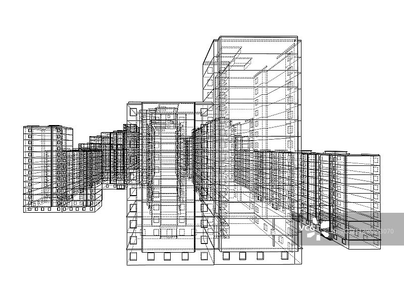 多层建筑的线框模型图片素材