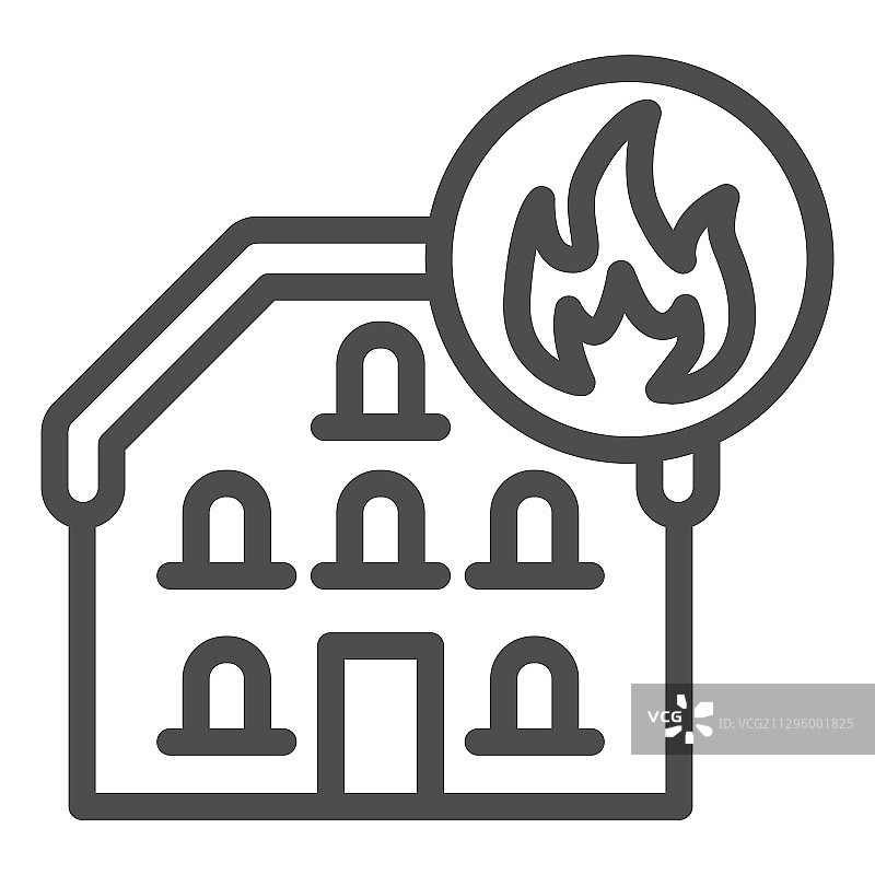 房子在消防线图标家与火框架图片素材