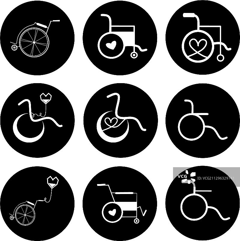 设置轮椅在黑色圆圈图标图片素材