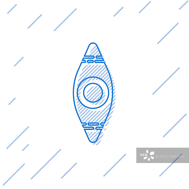 蓝色线划艇和桨图标隔离在白色图片素材