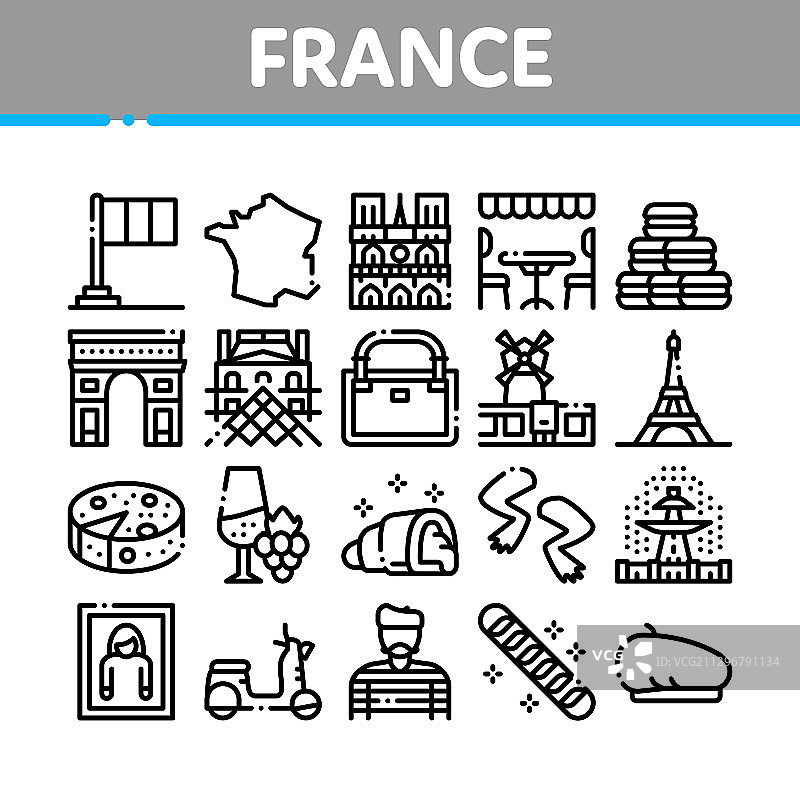 法国乡村旅游收藏图标集图片素材