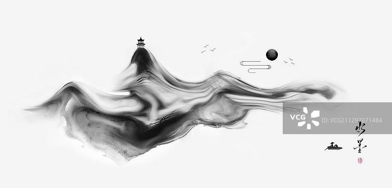 古典抽象水墨中国风山水画图片素材