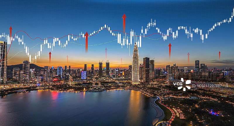 夜景航拍深圳后海城市天际线全球商务经济金融中心股市上涨图图片素材