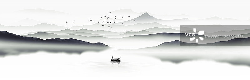 中国风意境水墨山水画图片素材