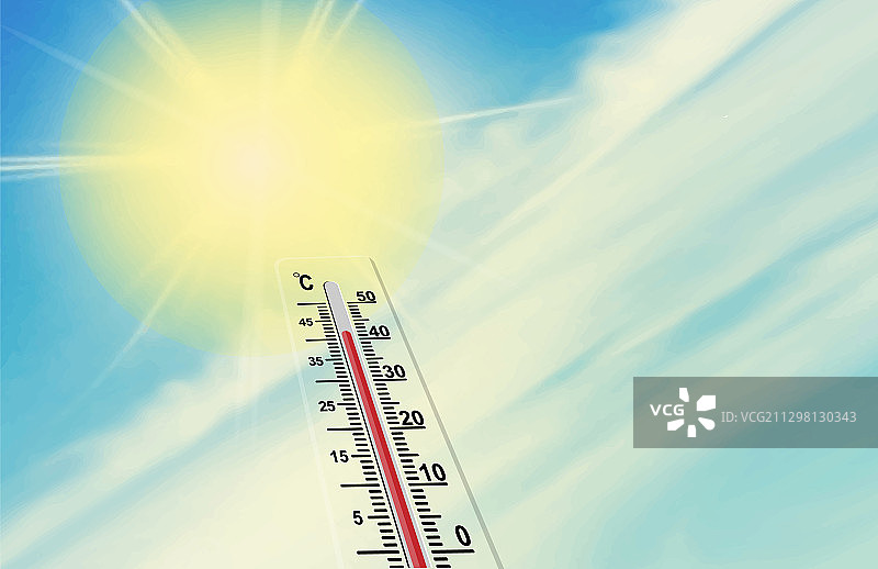 太阳和刻度温度计的空气图片素材