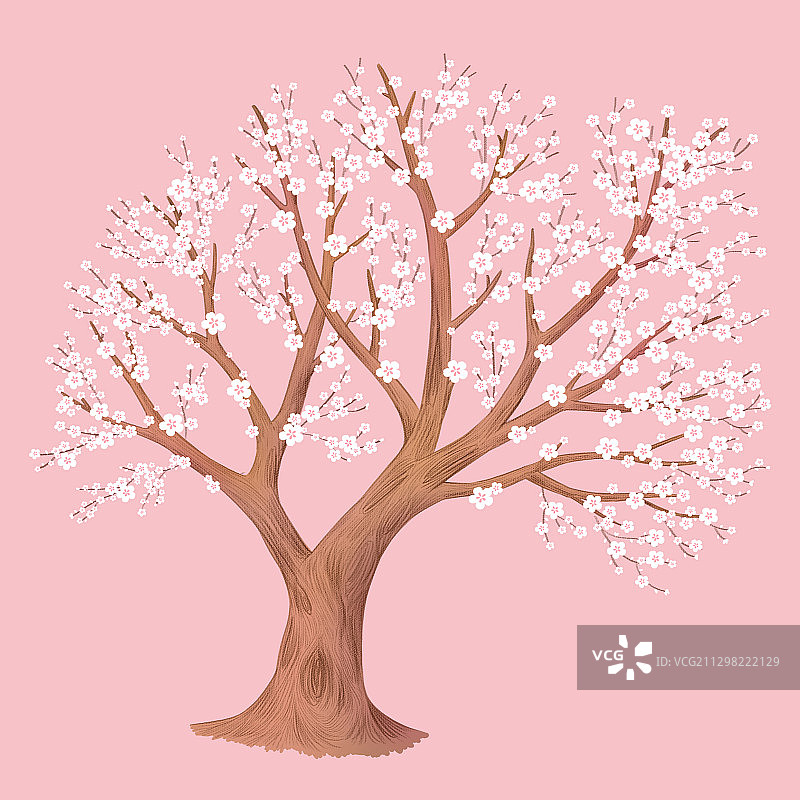 国风手绘樱花树插画图片素材