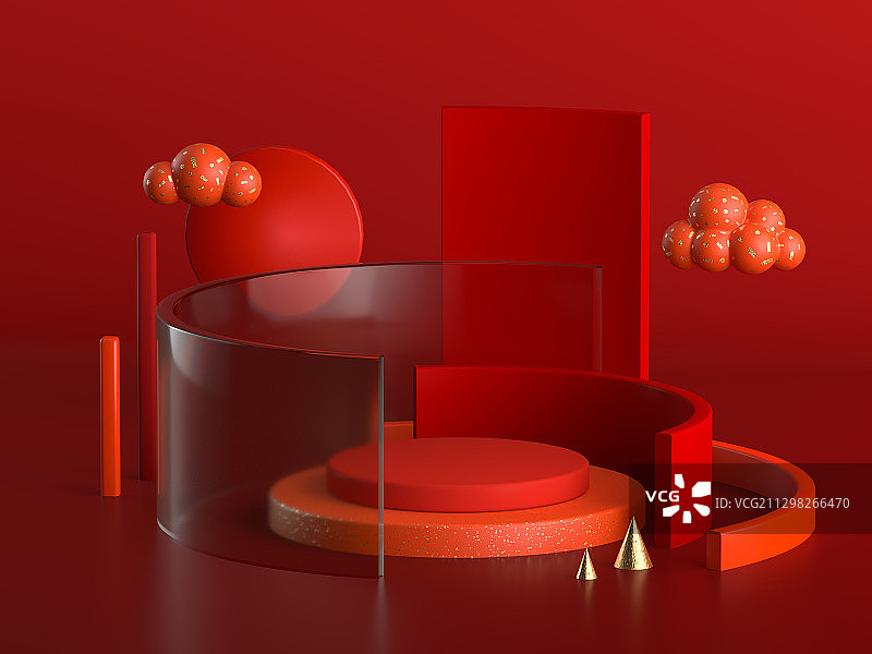 3D渲染效果现代简约中国红展示台图片素材