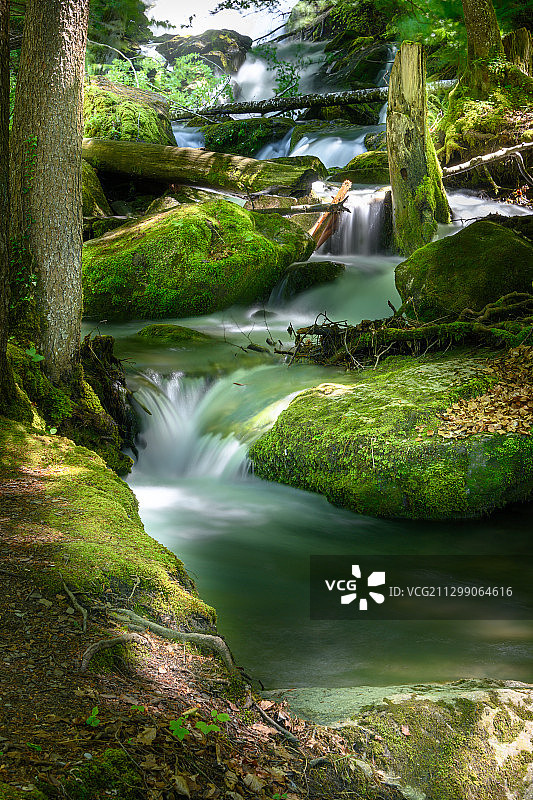 森林瀑布风景，布里恩茨，瑞士图片素材