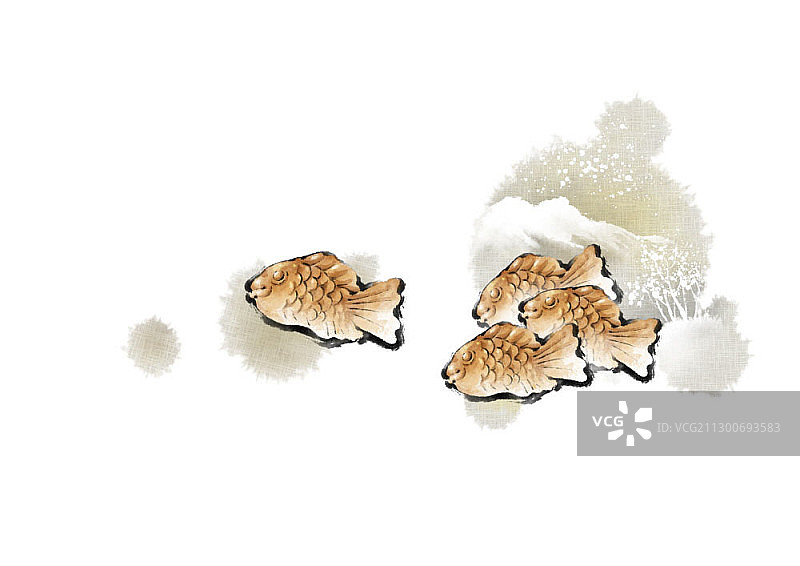 雪景taiyakaki彩色水墨插画图片素材