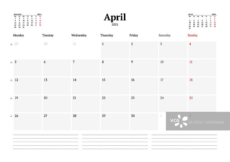 日历模板为2021年4月业务每月图片素材