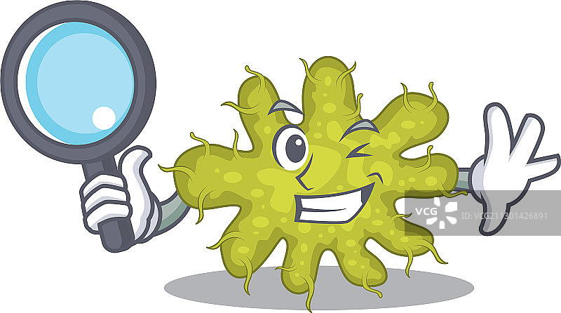 聪明的侦探细菌吉祥物设计风格图片素材