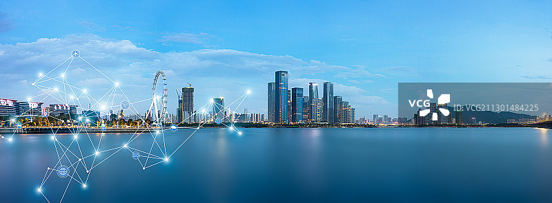 深圳前海自贸区欢乐港湾城市风光和5科技概念G图片素材