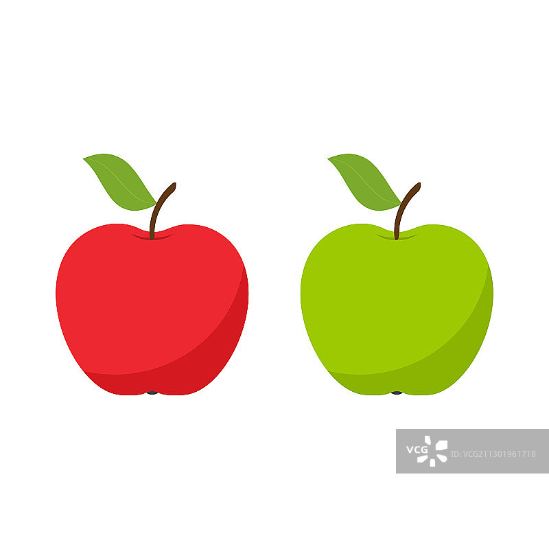 红色和绿色的苹果图标孤立在一个白色图片素材