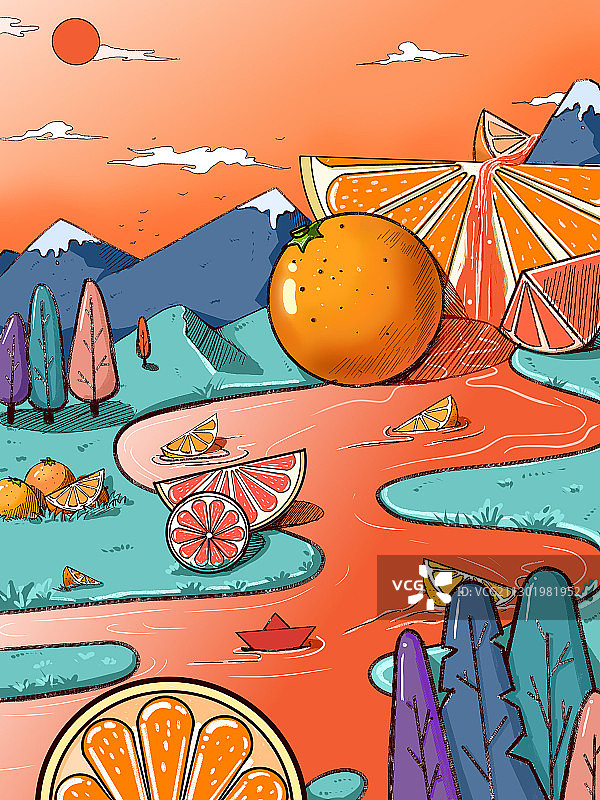 橙子果汁场景插画图片素材