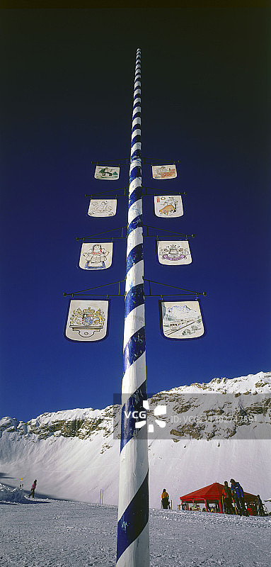 低角度的五月柱，冬天，Zugspitze，上巴伐利亚，德国，低角度的观点图片素材