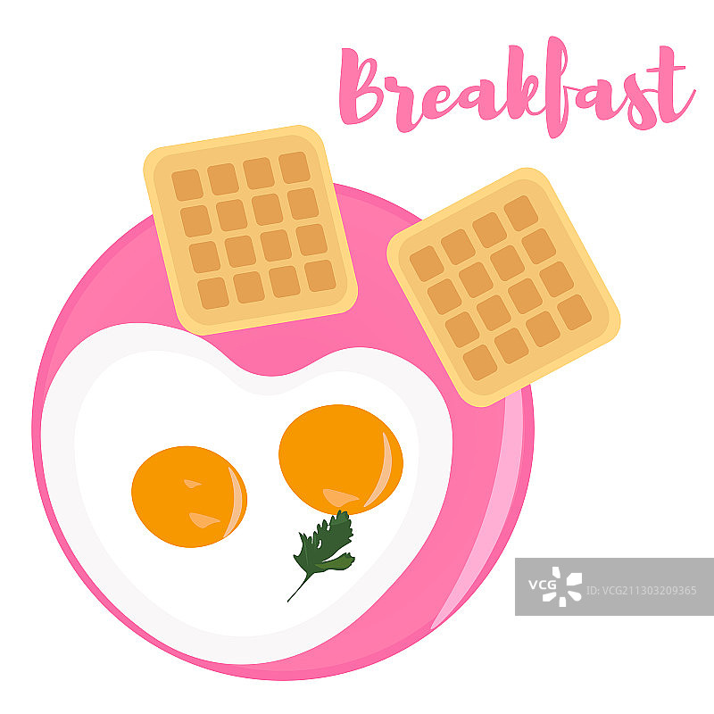 早餐吃炒蛋和比利时华夫饼图片素材