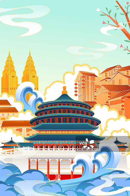 卡通中国重庆城市建筑风景旅游地标出游旅行中国风矢量插画图片素材