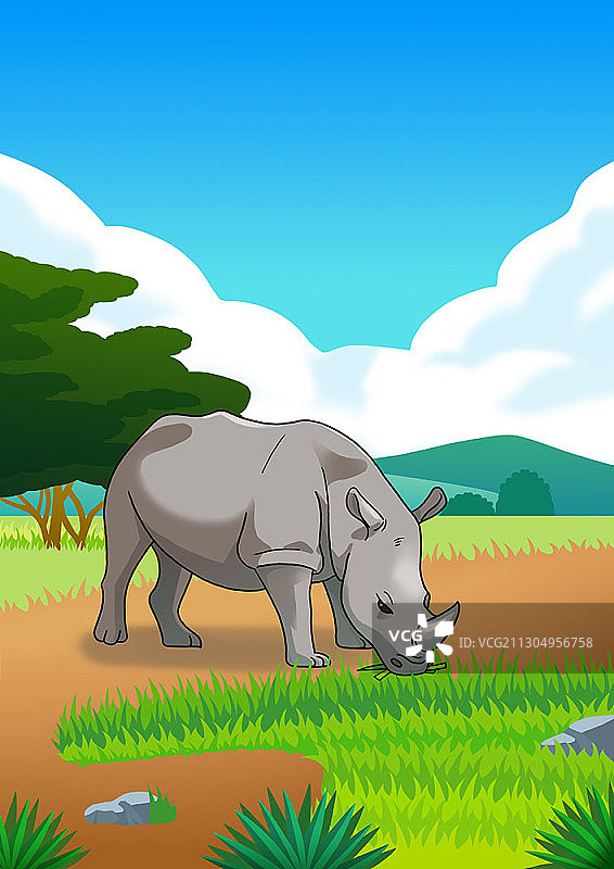 犀牛吃草图片素材