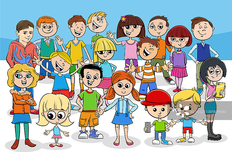 儿童和青少年卡通人物组图片素材